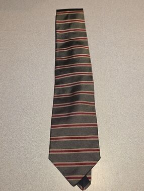 Brooks Brothers Green Tie with Burgundy and Gold Stripes